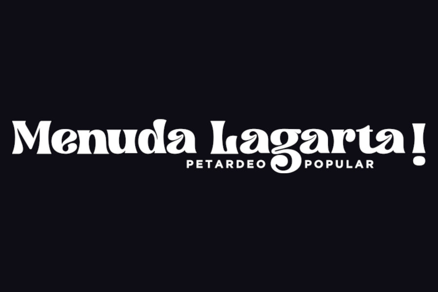 Logo de Menuda Lagarta con letras blancas de estilo retro y la frase “Petardeo Popular” debajo.