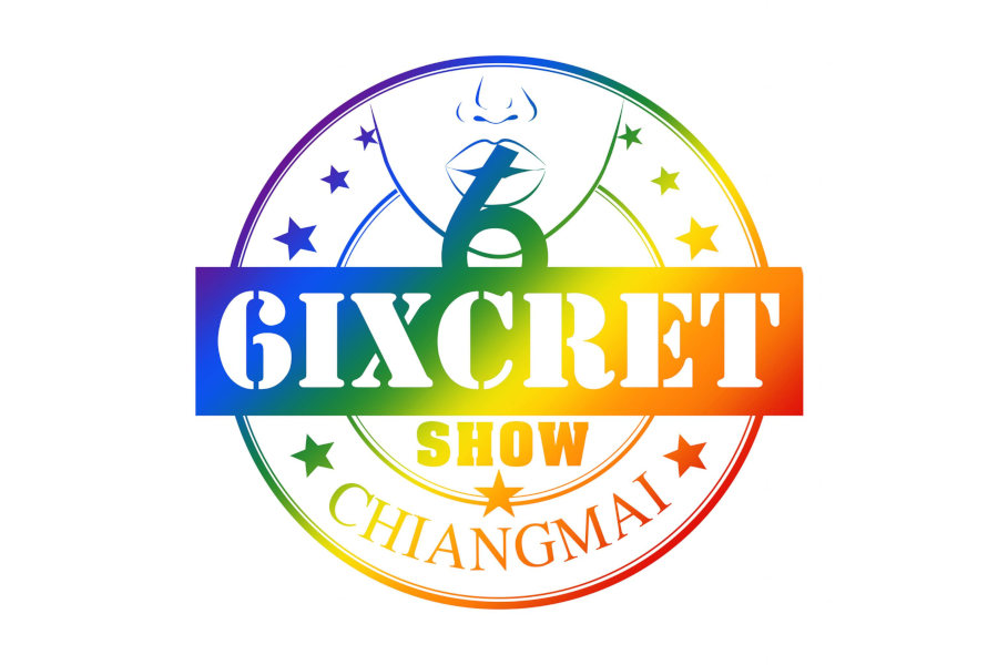โลโก้ 6ixcret Show ที่มีวงกลมไล่ระดับสีรุ้ง ดาว และตัวอักษรสีขาวหนา