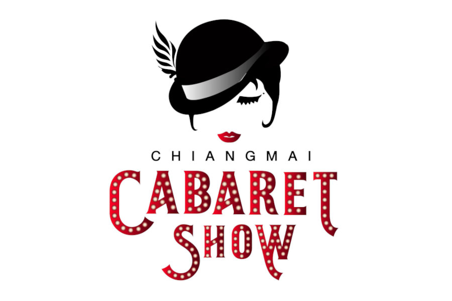ดีไซน์โลโก้ เชียงใหม่ คาบาเร่ต์ โชว์ ในองค์ประกอบกราฟิกสีดำและแดง บนพื้นหลังสีขาว