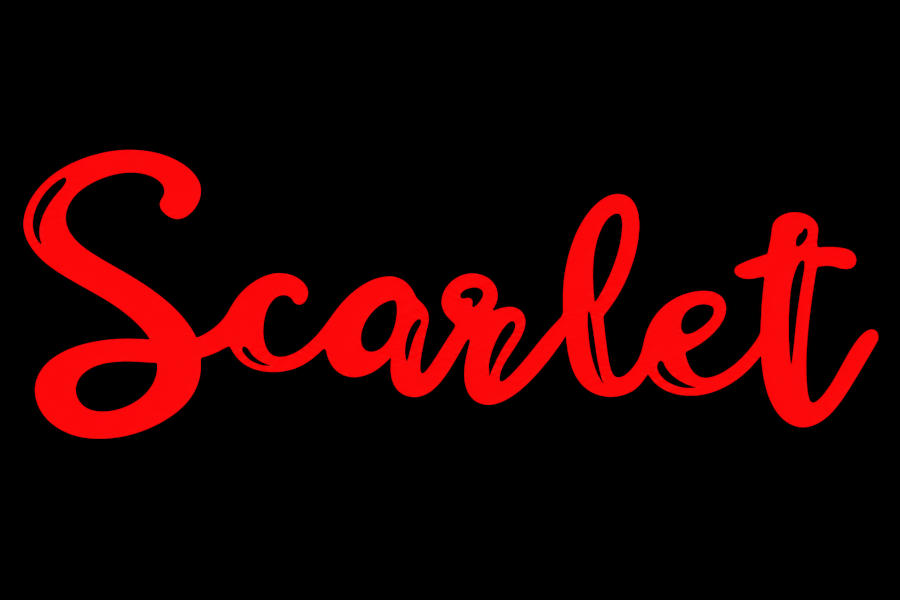 Logo of Scarlet Lounge & Kitchen featuring the word Scarlet in bright red cursive lettering against a solid black background.