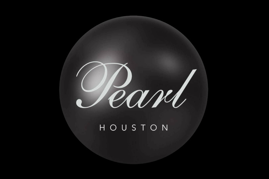 Logo of Houston’s Pearl Bar showing its name in flowing white lettering above the word Houston inside a dark circle.