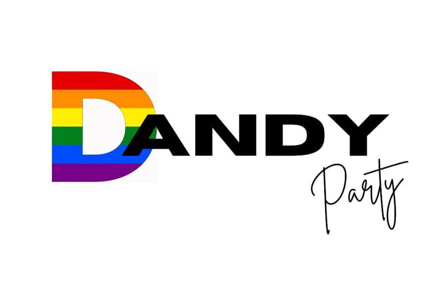 Dandy Party logo with rainbow-colored “D” and black text on white background.