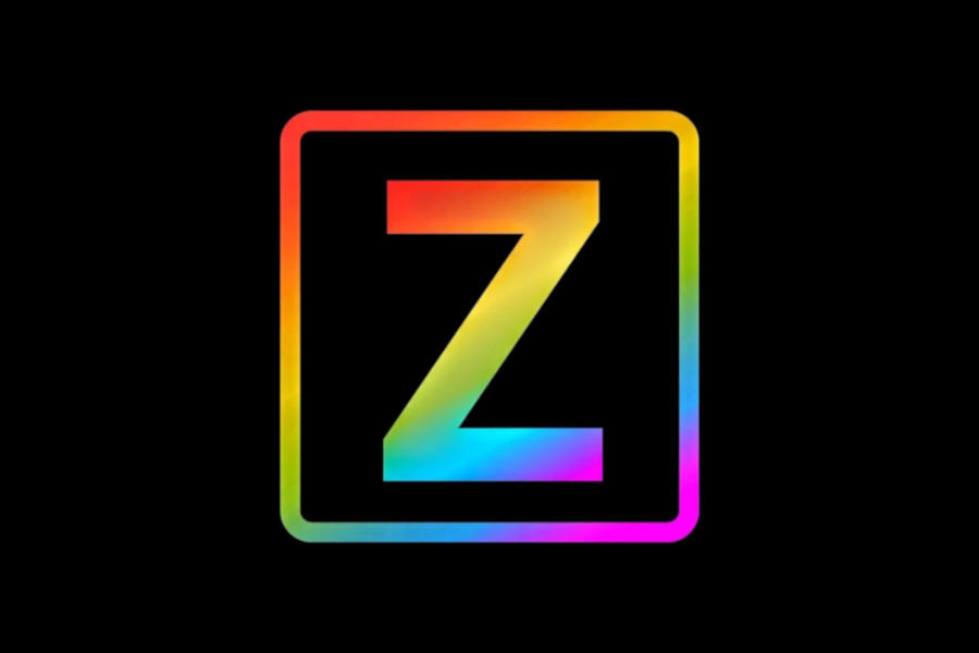 Modern Zodiac Bar & Club logo displaying a colourful rainbow “Z” framed by a rainbow square against a solid black background.