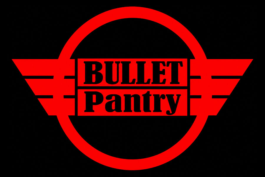 Logo of The Bullet Bar featuring “Bullet Pantry” in black lettering within a bold red circular design on a black background.