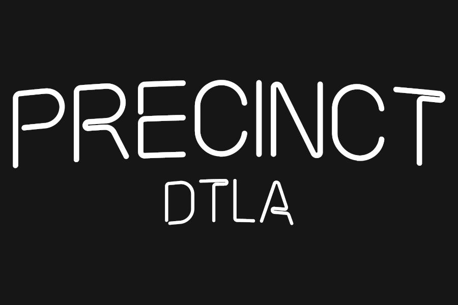 Logo of Precinct DTLA featuring “Precinct” in large letters and “DTLA” centred underneath.
