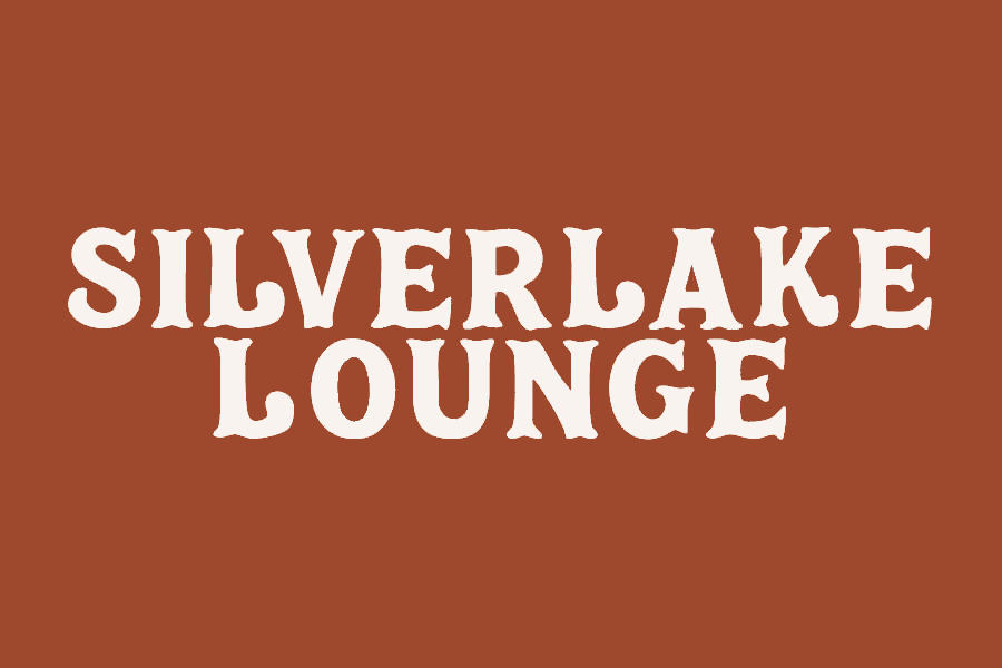 Logo of Silverlake Lounge with bold cream-colored retro lettering arranged on two lines against a solid reddish-brown background.