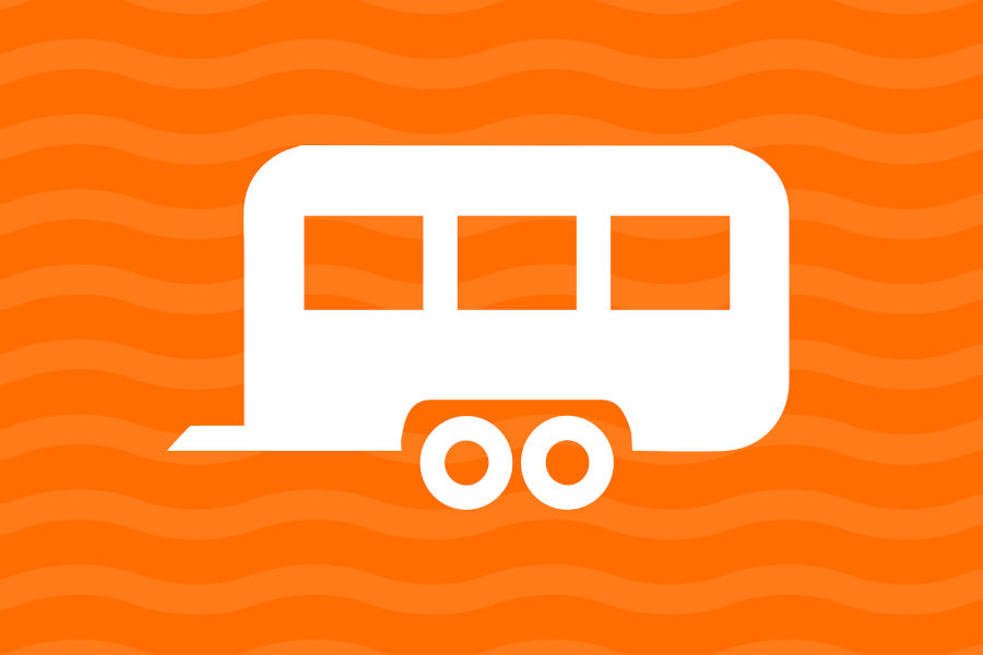 Logo of Mollie’s Bar and Diner in Melbourne featuring a minimalist caravan design on orange background.