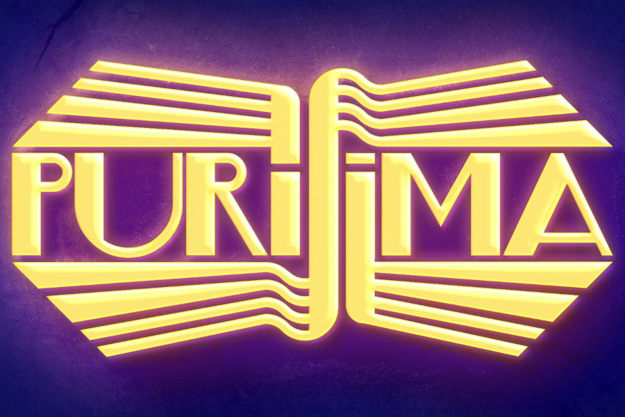 Logo de La Purísima con tipografía amarilla y elementos gráficos de estilo neón retro.