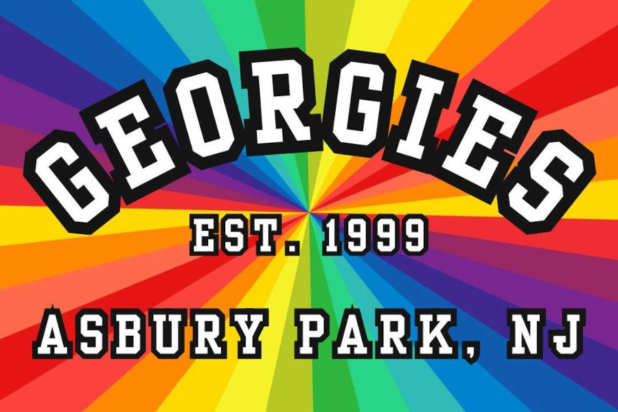 Logo of Georgie’s displayed over a colorful rainbow burst background with the text “Est. 1999 Asbury Park, NJ.”