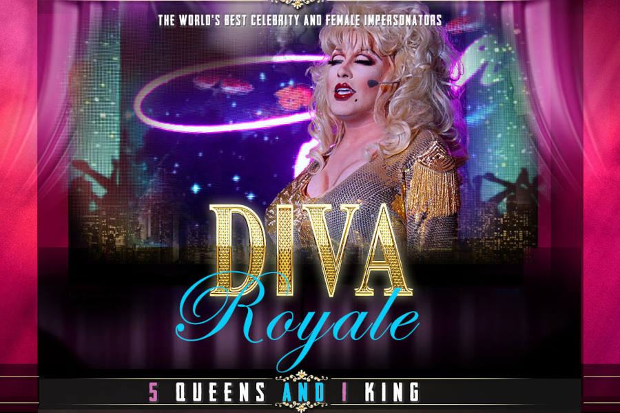 Poster for Diva Royale drag production showing a performer in glamorous costume.