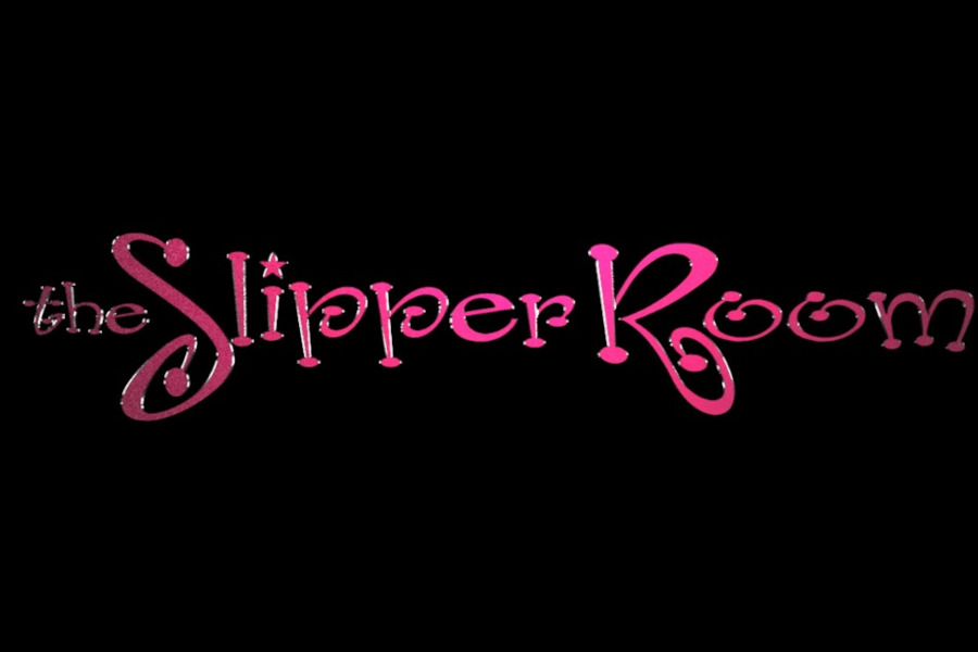 The Slipper Room logo in pink cursive lettering on a black background, representing a Lower East Side cabaret venue.