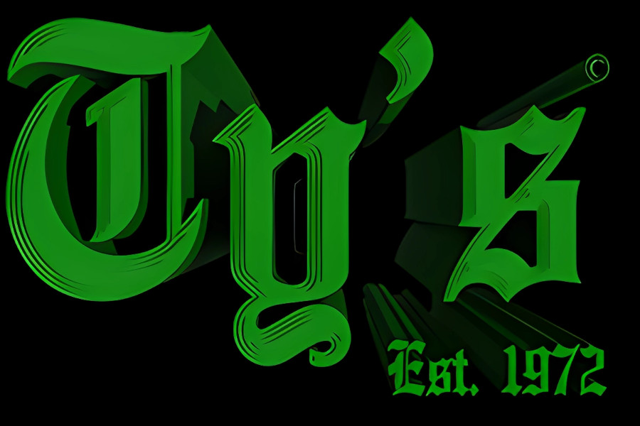Ty’s NYC logo in green gothic-style text on a black background.