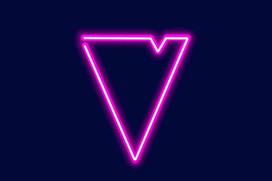 VERS logo featuring a glowing pink neon inverted triangle on a dark background, representing a modern LGBTQ+ nightlife venue.
