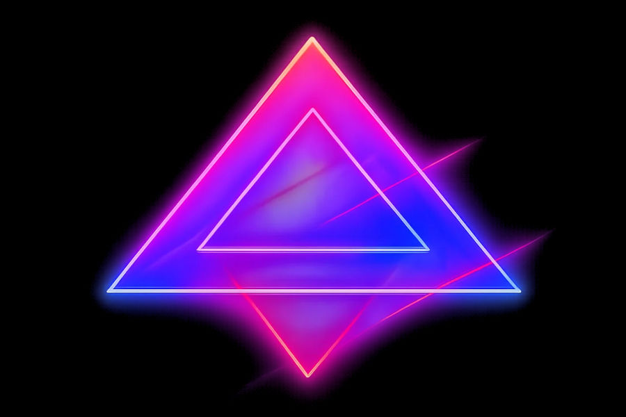 Logo of Anthem displaying overlapping illuminated triangles with vivid pink, purple, and blue neon effects on a dark black background.