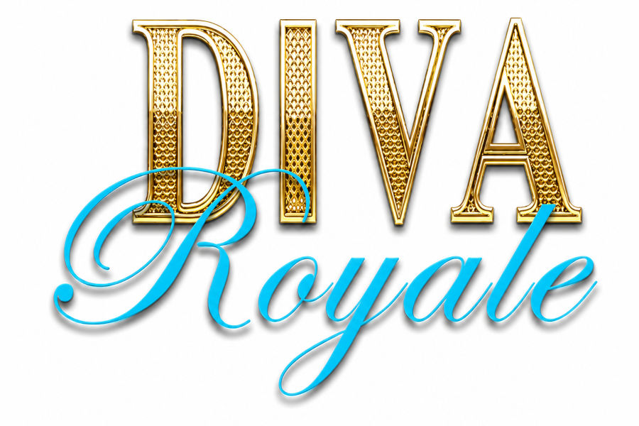 Logo of Diva Royale featuring gold textured lettering for “DIVA” above elegant blue script reading “Royale” on a white background.
