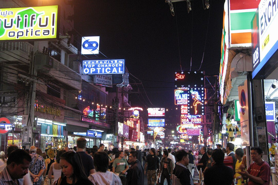 Busy night scene on Walking Street, Pattaya.