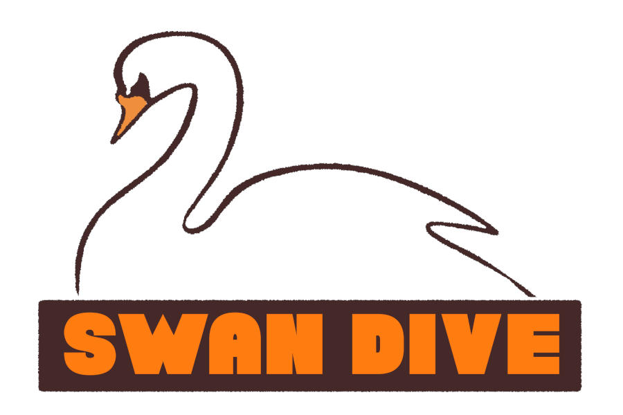 Logo of Swan Dive featuring a minimalist white swan above bold orange lettering on a white background.