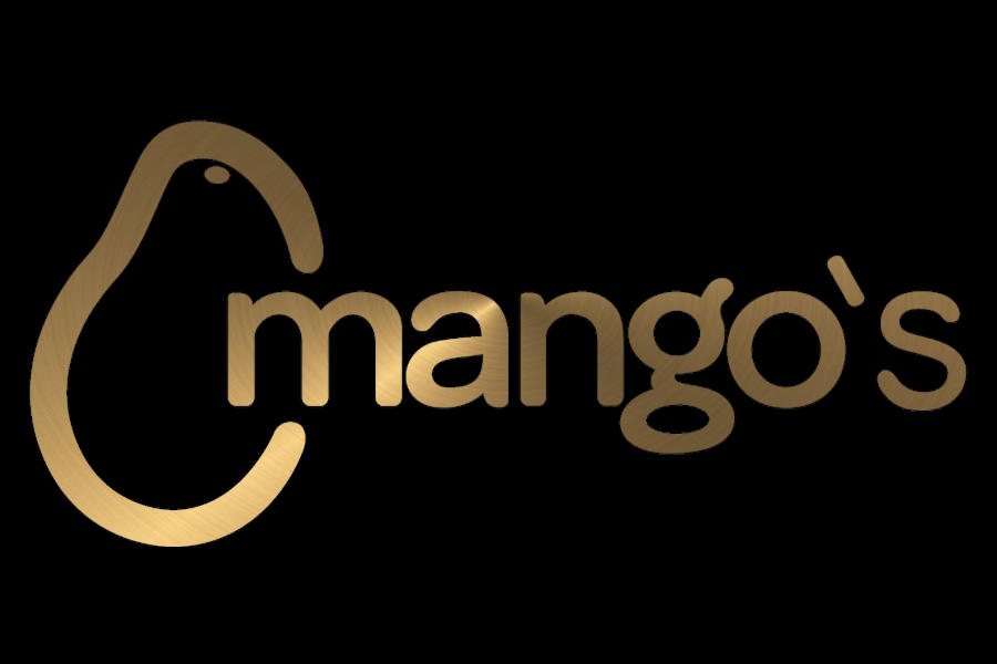 Modern Mango’s nightclub logo in metallic gold, combining a minimalist mango-shaped icon with sleek lowercase lettering against a black background.