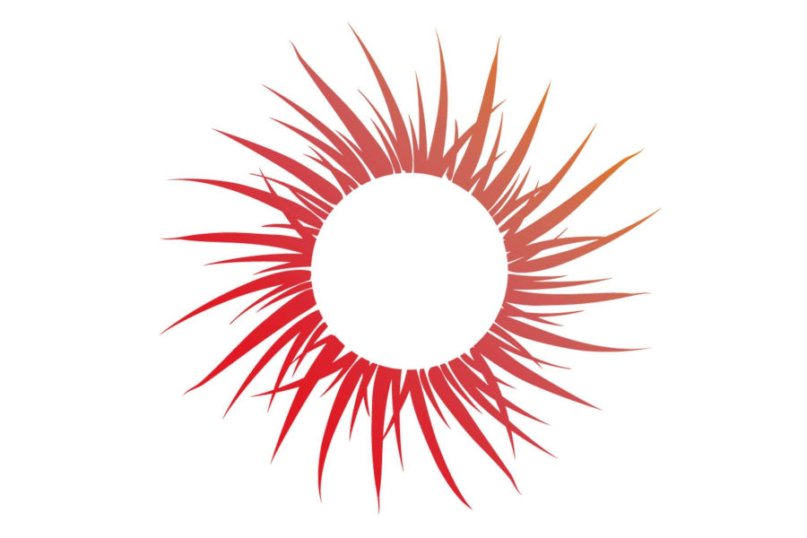 Logo of Midnight Sun featuring a circular red sunburst graphic with sharp abstract rays on a light background.