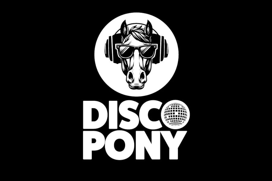 Logo of Disco Pony Nightclub featuring a horse in sunglasses and headphones above the club’s name and disco ball.