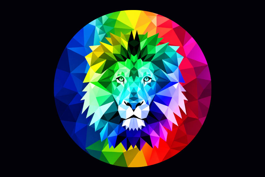 Logo of Bigou Bar featuring a colourful geometric lion head inside a rainbow-coloured circle on a black background.