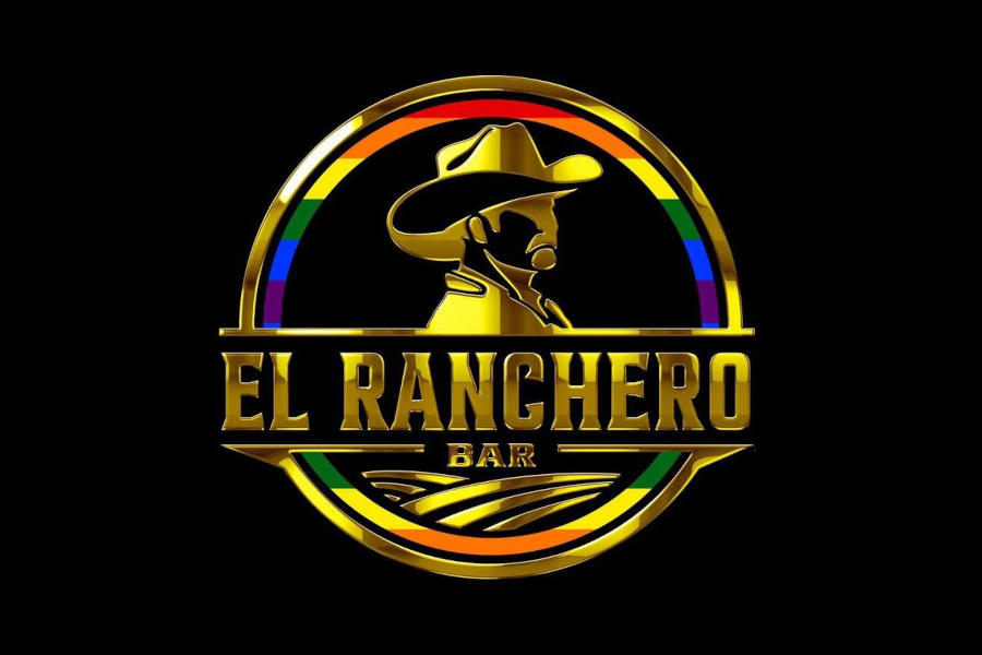 Logo of El Ranchero featuring a gold cowboy surrounded by a circular rainbow design on a black background.