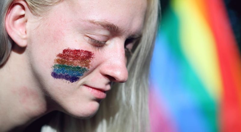 women with rainbow
